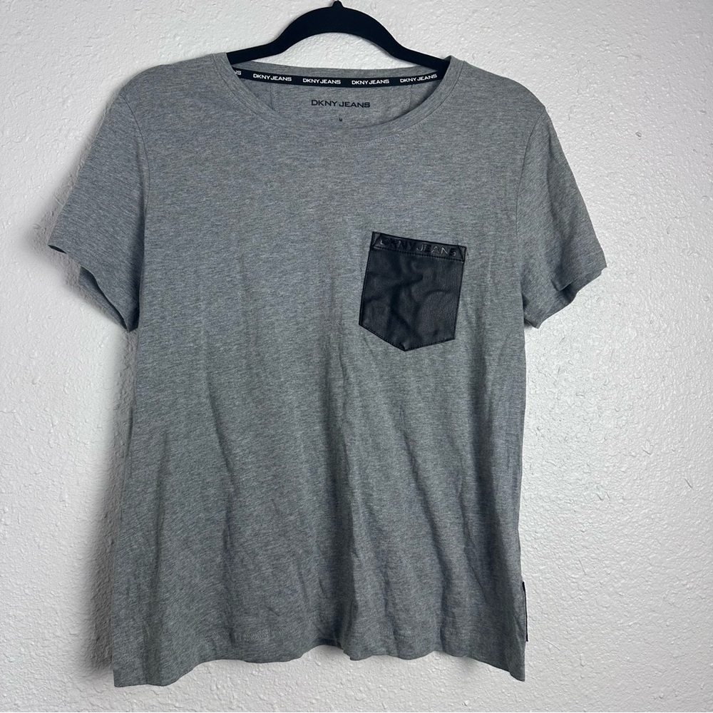 DKNY Faux-Leather Pocket Tee Size Medium